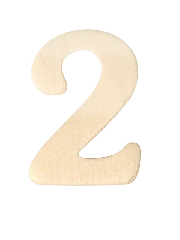 Wooden number 2 of 4 cm