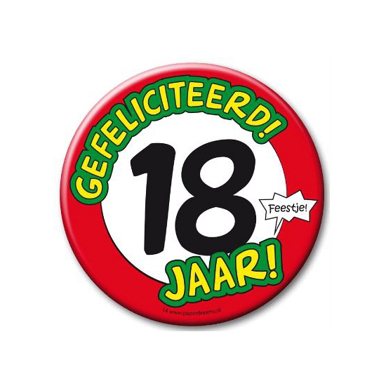 verkwistend fundament Enzovoorts Feestartikelen XXL 18 jaar verjaardags button bij kerst-artikelen.nl.