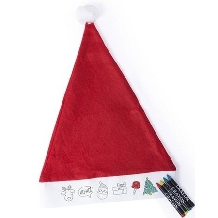 10x Christmas hat for kids coloring including 4 wax crayons