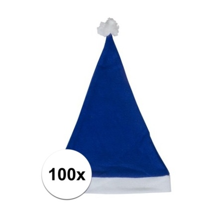 100x Blauwe voordelige kerstmuts voor volwassenen