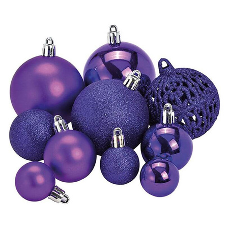 100x Paarse kunststof kerstballen 3, 4 en 6 cm