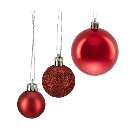 100x Red plastic Christmas balls 3, 4 and 6 cm glitter, matt, shiny