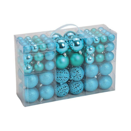 100x stuks kunststof kerstballen turquoise blauw 3, 4 en 6 cm