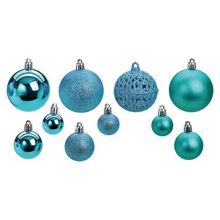 100x pcs plastic christmas baubles turquoise blue 3, 4 and 6 cm