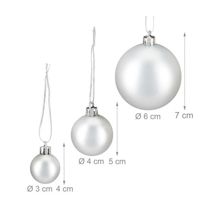 100x Silver plastic Christmas balls 3, 4 and 6 cm glitter, matt, shiny