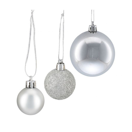 100x Silver plastic Christmas balls 3, 4 and 6 cm glitter, matt, shiny
