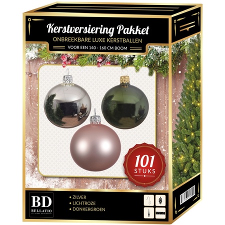 Christmas set 101-pcs for 150 cm tree silver-pink-dark green