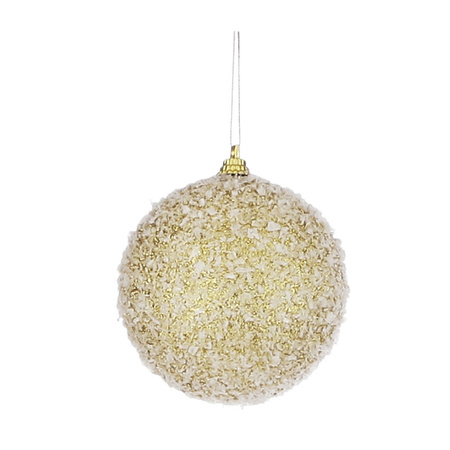 10x Gouden kunststof kerstballen met witte sneeuw afwerking 8 cm