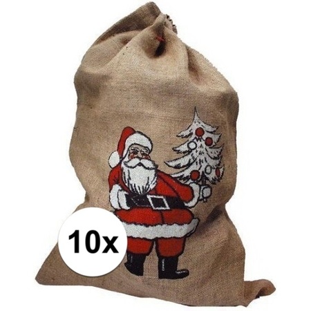 10x Jute zakken voor kerstcadeau / kerstcadeautjes