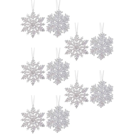 10x Kersthangers figuurtjes zilveren sneeuwvlok/ster 12 cm