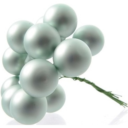 10x Mint green glass mini baubles on wires 2 cm matte