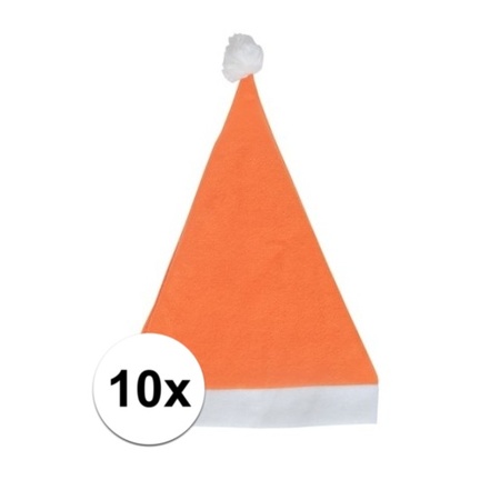 10x Orange budget Santa hat for adults