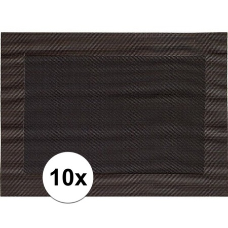 10x Placemats dark brown woven with rim 45 cm