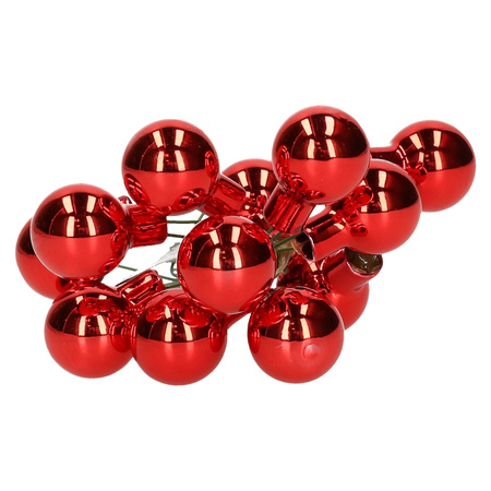10x Red glass mini baubles on wires 2 cm shiny