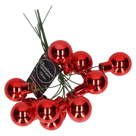10x Red glass mini baubles on wires 2 cm shiny