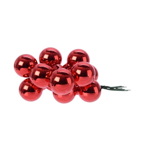 10x Rode mini kerstballen kerststukje stekers 2 cm glans