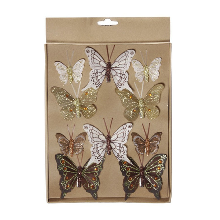 10x pcs decoration butterflies brown/gold
