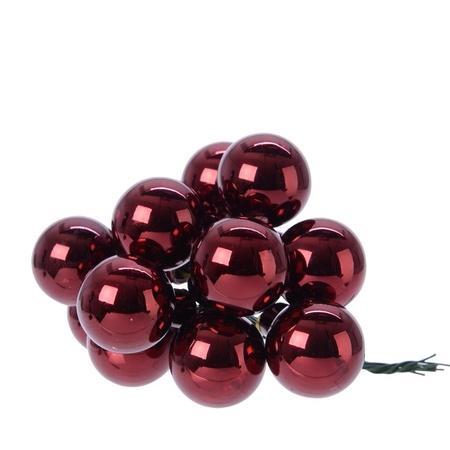 10x Dark red glass mini baubles on wires 2 cm shiny