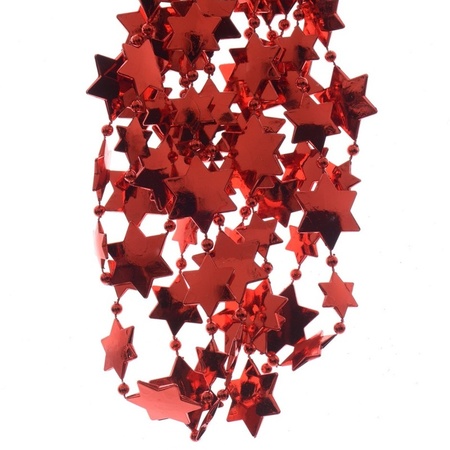 10x stuks kerst rode sterren kralenslingers kerstslingers 270 cm