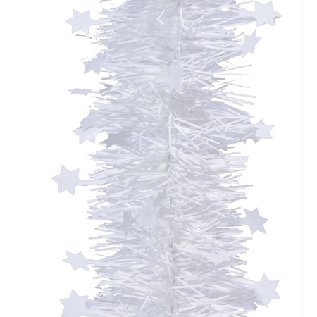 10x Winter witte sterren kerstslingers 270 cm kerstboom versiering