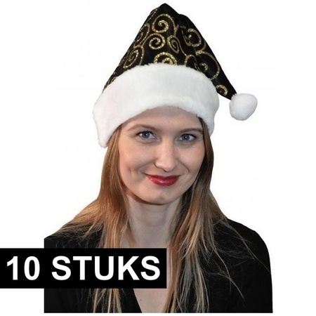 10x Christmas hat black/gold