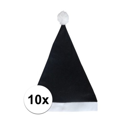 10x Black budget Santa hat for adults