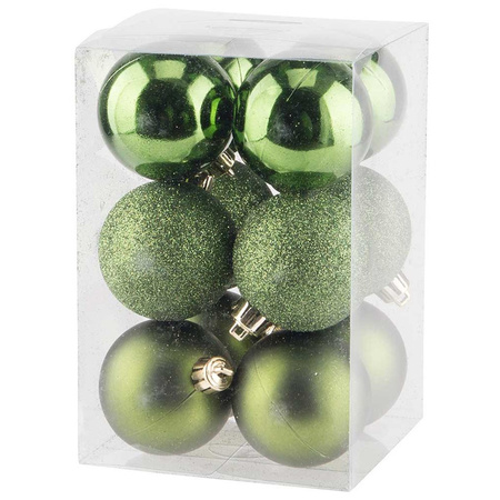12x Apple green Christmas baubles 6 cm plastic matte/shiny