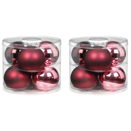 12x Berry Kiss mix glass Christmas baubles 10 cm shiny and matte
