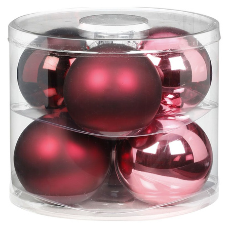12x Berry Kiss mix roze/rode glazen kerstballen 10 cm glans en mat