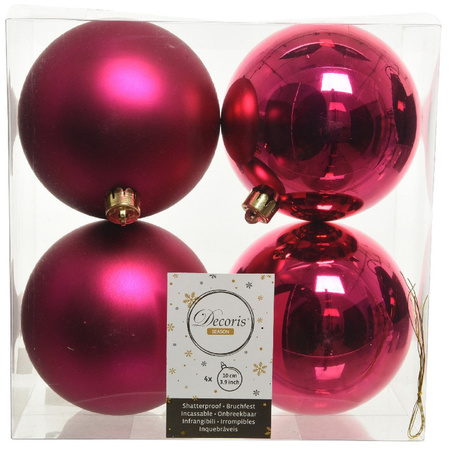 12x Berry pink Christmas baubles 10 cm plastic matte/shiny