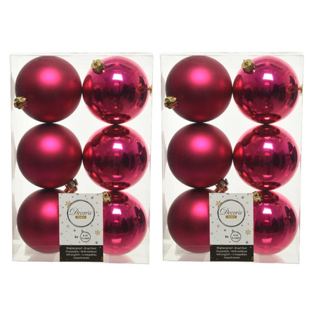 12x Bessen roze kerstballen 8 cm kunststof mat/glans