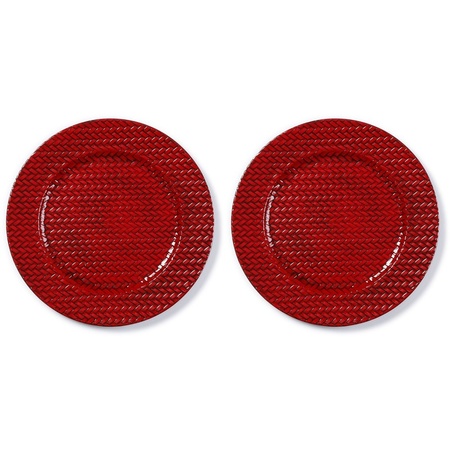 12x Diner plates/platters red braided 33 cm round