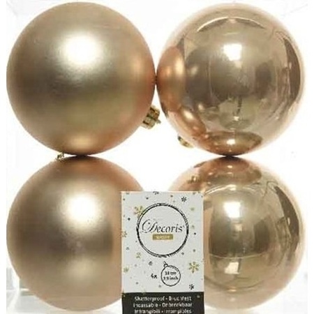 12x Donker parel/champagne kerstballen 10 cm kunststof mat/glans