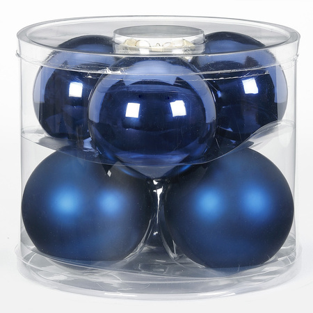 12x Dark blue glass Christmas baubles 10 cm shiny and matte