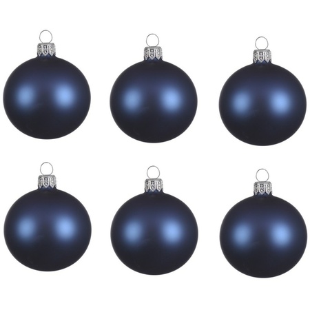 12x Donkerblauwe glazen kerstballen 8 cm mat