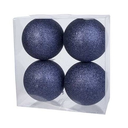 12x Dark blue glitter Christmas baubles 10 cm plastic