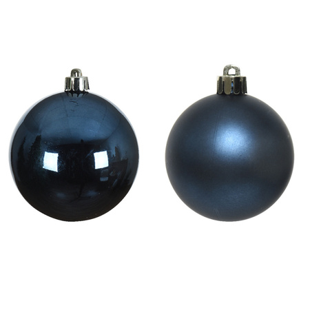 12x Dark blue Christmas baubles 6 cm plastic matte/shiny