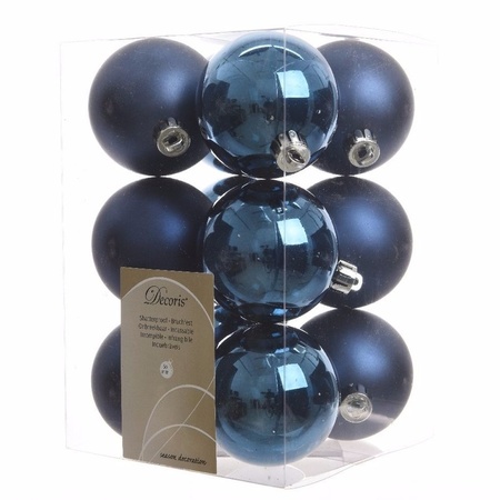 12x Donkerblauwe kerstballen 6 cm kunststof mat/glans
