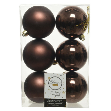 12x Donkerbruine kerstballen 8 cm kunststof mat/glans