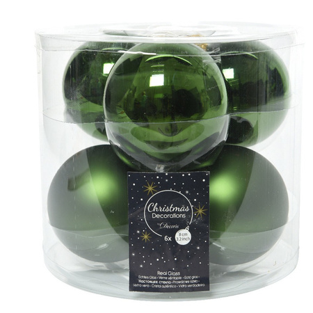 12x Dark green glass Christmas baubles 8 cm shiny/matt