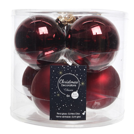 12x Donkerrode glazen kerstballen 8 cm glans en mat