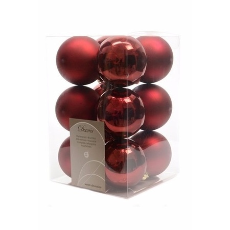 12x Donkerrode kerstballen 6 cm kunststof mat/glans
