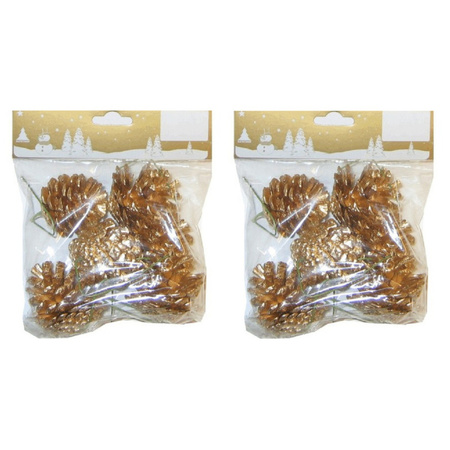 12x Gold decoration pine cones on wire 3,5 cm