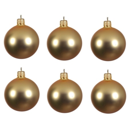 12x Gold glass Christmas baubles 8 cm matte