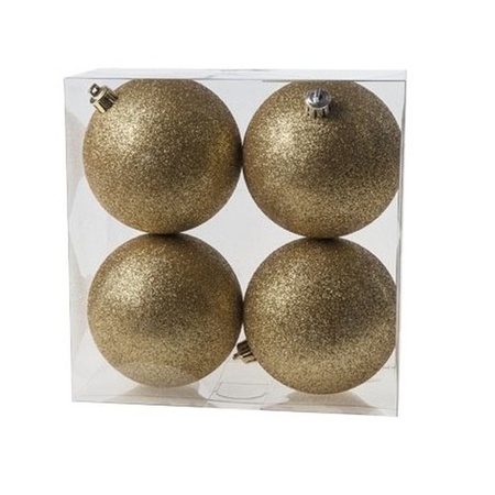 12x Gouden glitter kerstballen 10 cm kunststof