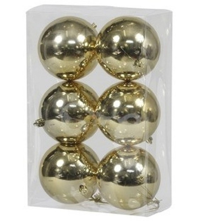 12x Gouden kerstballen 10 cm kunststof glans