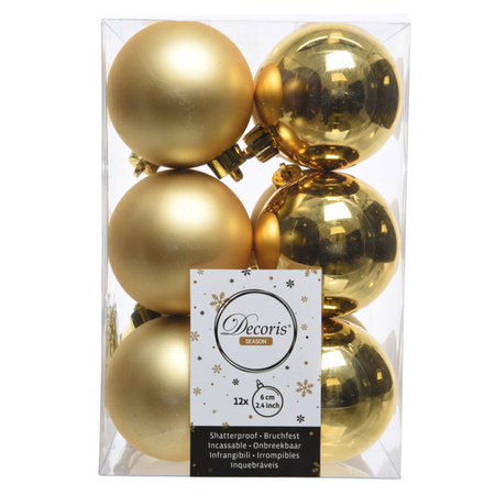 12x Gold Christmas baubles 6 cm plastic matte/shiny