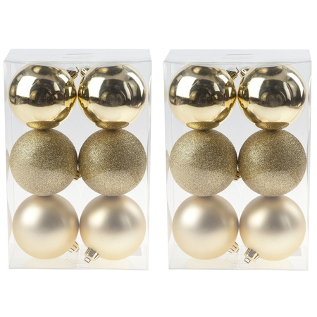 12x Gouden kerstballen 8 cm kunststof mat/glans/glitter