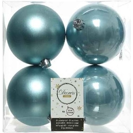 12x Arctic blue Christmas baubles 10 cm plastic matte/shiny