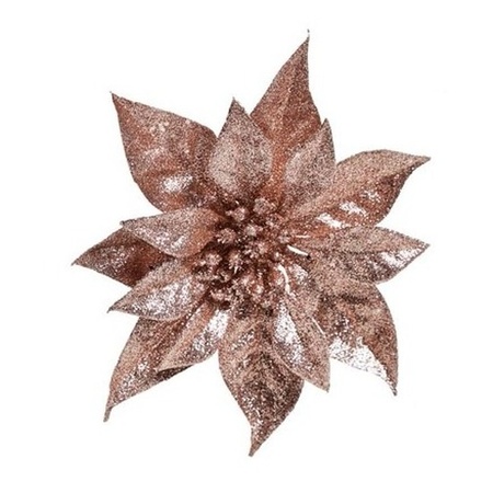 12x Kerstboomversiering bloem op clip oud roze kerstster 18 cm